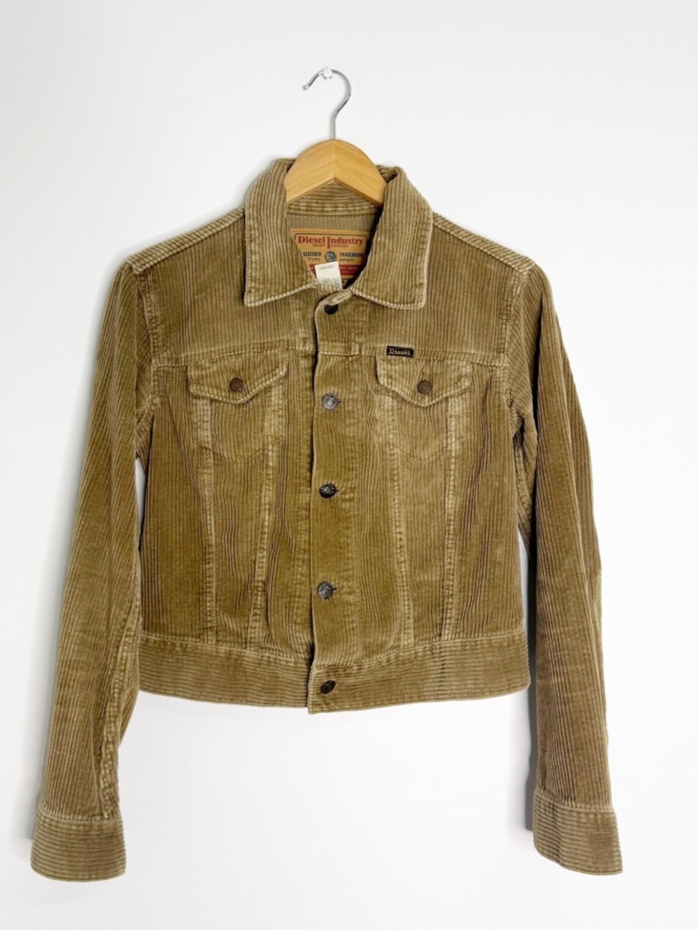 Diesel Corduroy Cropped Jacket Tan Cotton Size Medium Made in Italy Trucker Y2K